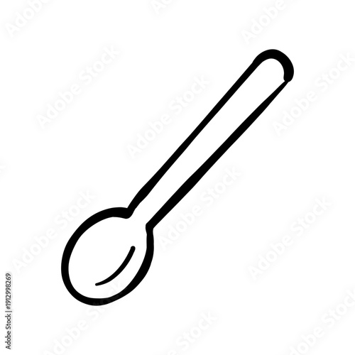 Vector hand drawn spoon on white background. Simple black and white doodle utensil illustration for cafe menu icon, kitchen poster, recipe book, packaging and cooking design.