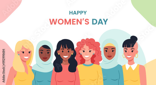 Happy Women's Day illustration celebrating diversity and empowerment