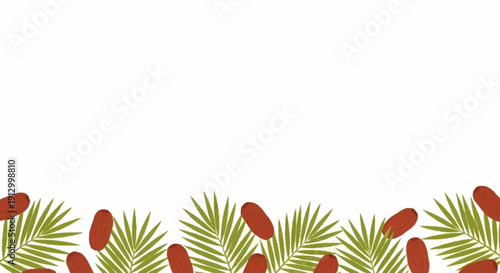 Date palm leaves and ripe dates border design.