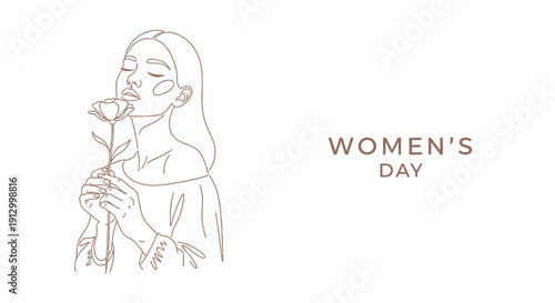 Serene line art of a woman with a rose, embodying elegance and grace, perfect for celebrating women's beauty and empowerment