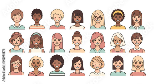 Diverse group of women showcasing different hairstyles and skin tones, celebrating individuality