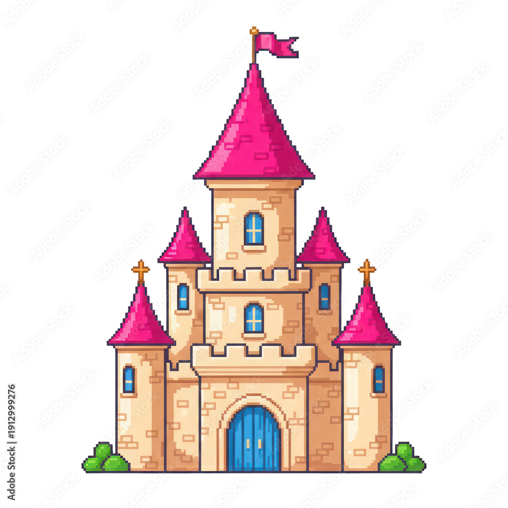 Fototapeta premium Pixel Art Pink Castle Icon