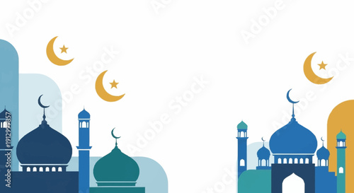 Canvastavla Islamic mosque silhouettes with crescent moons and stars.