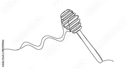 Honey dipper with flowing honey, simple line art