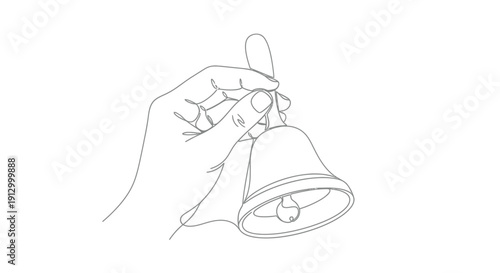 Hand holding a ringing bell, minimalist line art