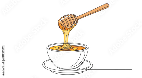 Bowl of honey with dipper, minimalist line drawing