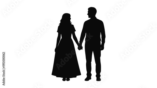 Elegant Couple Holding Hands Silhouette Vector | Love, Wedding, and Relationship Illustration