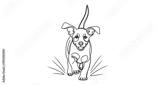 Happy dog running, continuous line drawing