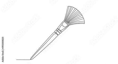 Single line drawing of a fan makeup brush