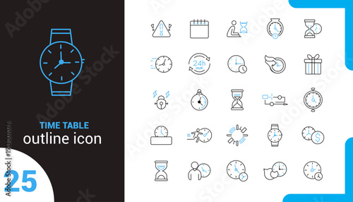 25 Time Table & Productivity Icons - Schedule, Hourglass, Calendar, Stopwatch, and Deadline Symbols