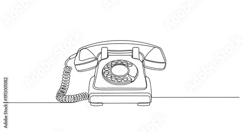 Single line drawing of a rotary dial telephone
