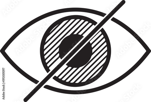 An eye icon with a diagonal line symbolizing invisibility, hidden content, or restricted viewing