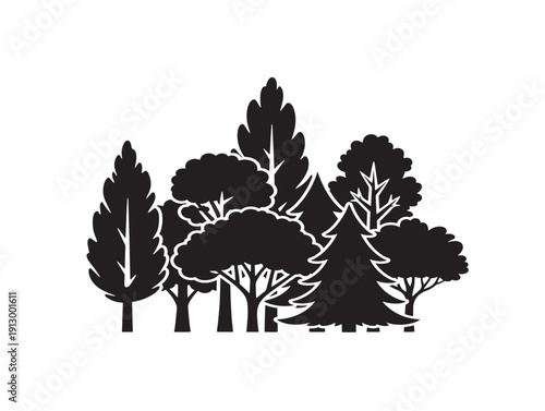 Scenic roadside trees bundle with beautiful natural landscape silhouette designs
