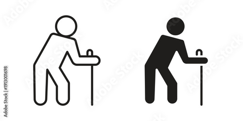 Person walking with cane icon symbol vector illustration on white background. Flat design.