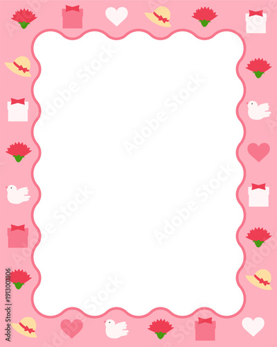 母の日モチーフ　なみなみイラストフレーム　たて長