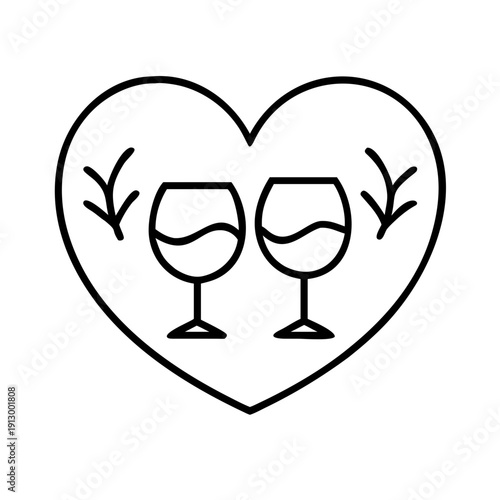 Romantic wine glasses in heart shape symbol