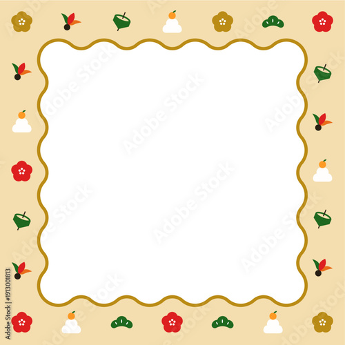 新年モチーフ　なみなみイラストフレーム　正方形