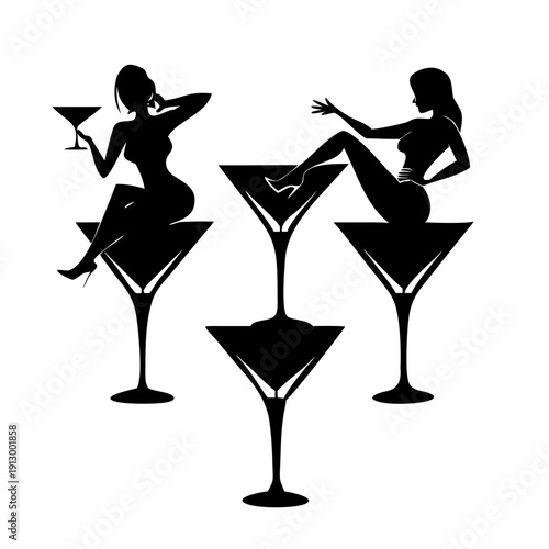 Elegant women enjoying martinis in sophisticated setting