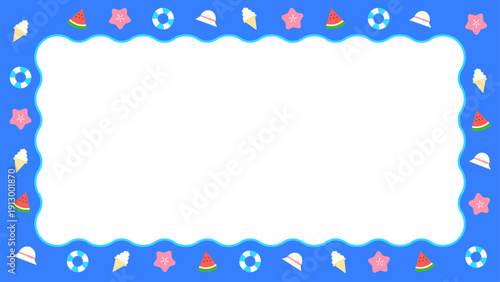 夏モチーフ　なみなみイラストフレーム　横長