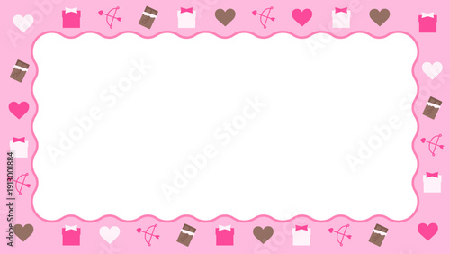 バレンタインモチーフ　なみなみイラストフレーム　横長