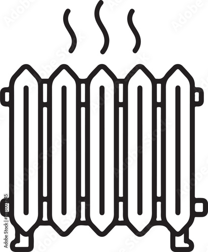 Minimalist line art icon representing a classic radiator emitting heat and warmth