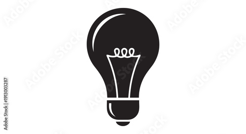 Black light bulb icon on white background, symbolizing ideas and innovation in a simple graphic design.