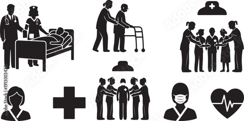 Medical Care and Healthcare Professional Support Team Icons Set