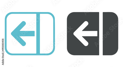 Two modern left turn road sign icons in blue and gray colors for navigation and direction