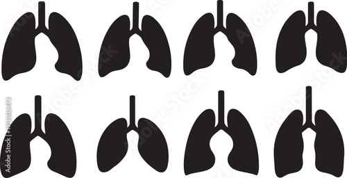 Human lungs anatomy illustrations in black and white color