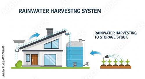 Rainwater harvesting system with house storage tank and garden irrigation