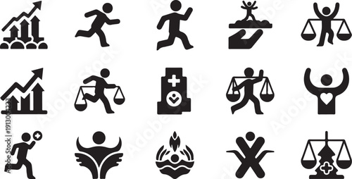 Collection of black and white human icons and symbols