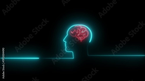Wallpaper Mural Glowing neon human head with red brain outline on dark background with blue lines Torontodigital.ca