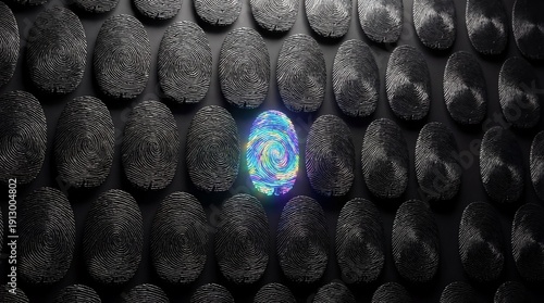 A unique blue glowing element stands out dramatically against a dark, repetitive texture pattern in this conceptual low-key shot.