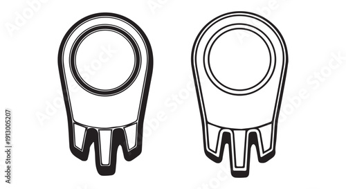 Black and white illustration of two identical clip on nail tips with circular holes for nail art or design, isolated on white background.