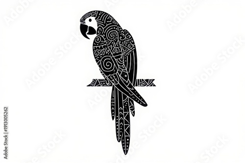 Elegant black parrot perched gracefully on a simple wooden branch.
