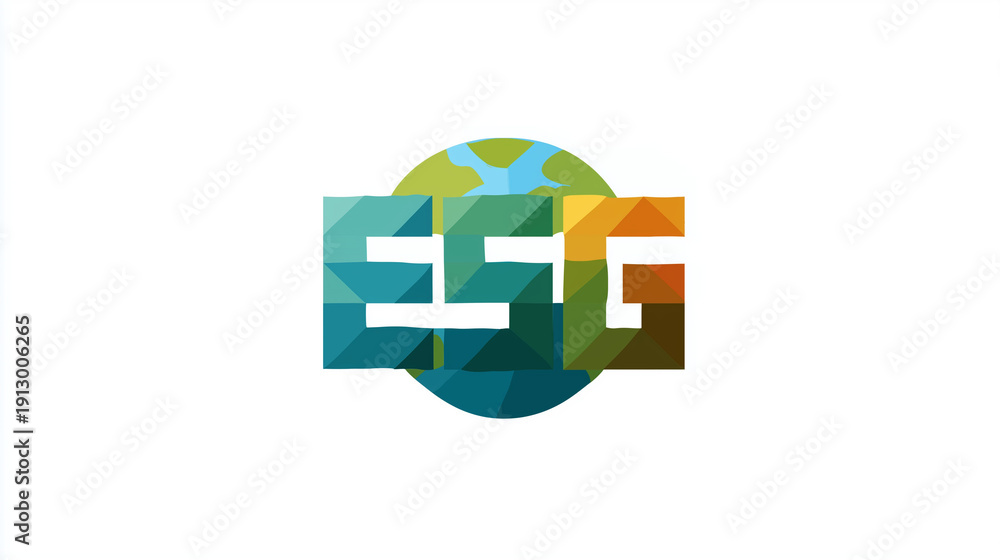 Obraz premium Simple flat 2D ESG text icon with globe-inspired color gradients, modern environmental social and governance logo isolated on a white background