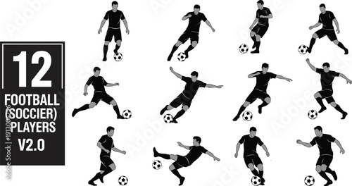 Black and white of soccer players in various poses football sports