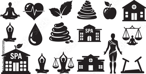 Wellness and health icons for spa and fitness centers