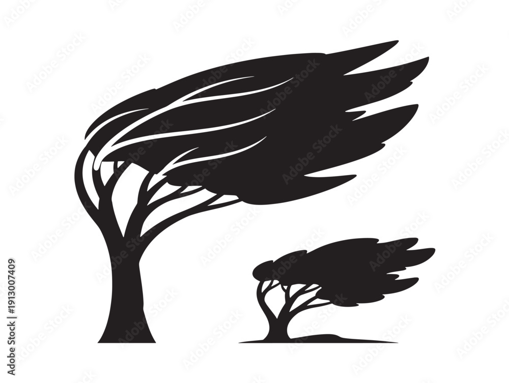 Obraz premium Dynamic wind blown trees pack with beautiful flowing organic shapes