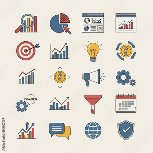 Business icons for marketing and finance.