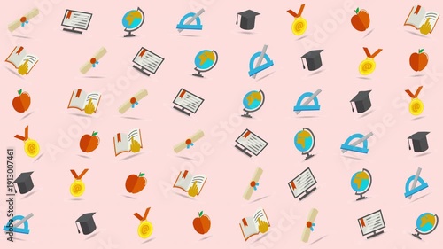 Academic icons like graduation caps, globes, and apples. Suitable for educational and institutional themes in design projects.