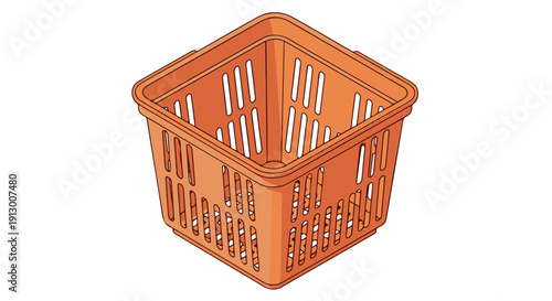 An empty orange shopping basket on a white background, symbolizing retail and consumerism.