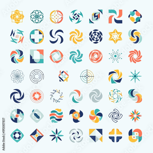 Collection of colorful geometric shapes icons.