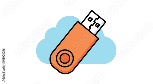 Orange flash drive icon symbolizing data transfer and cloud storage connectivity concepts