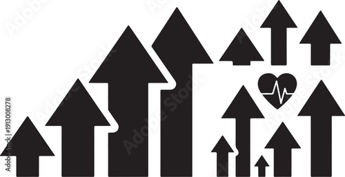 Black Arrows and Heartbeat Symbol on White Background Illustration