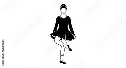 A woman is depicted dancing with her skirt lifted in a simple black and white illustration.