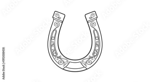 A simple line drawing of a horseshoe with decorative elements.
