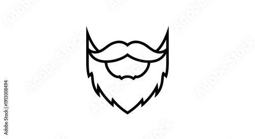 A simple line drawing of a stylized beard and mustache on a white background.