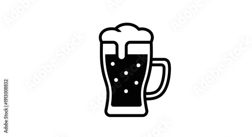 A simple black and white illustration of a beer mug filled with dark beer.