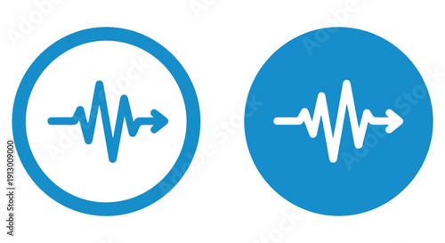 Simple blue and white heartbeat icons with arrow symbols, representing health and medical concepts, on a clean white background.